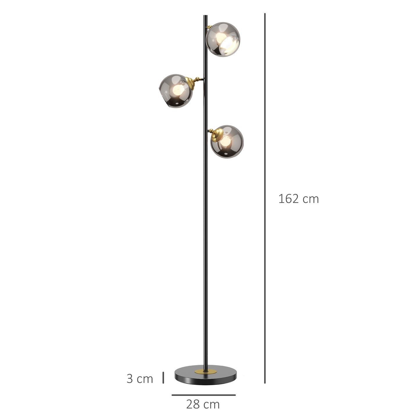 Kaviro Metal Grey 3 Light Tree Floor Lamp Modern Standing Design 162 cm