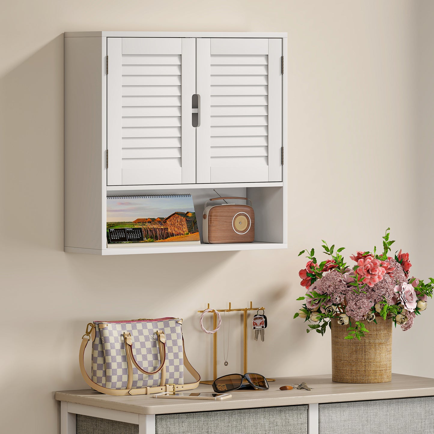 Conono Wall Mounted Bathroom Storage Cabinet With Adjustable Shelves White 60 x 20 x 60cm cm