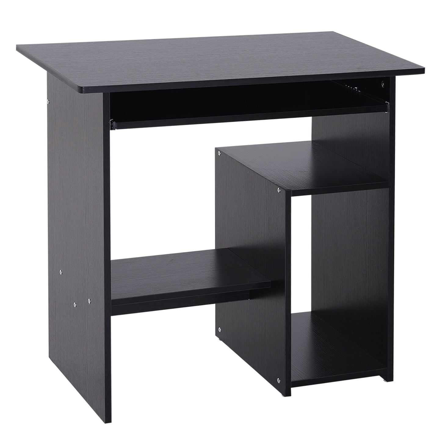 Moke 80cm Wooden Black Compact Corner Desk With Keyboard Tray And Storage Shelves