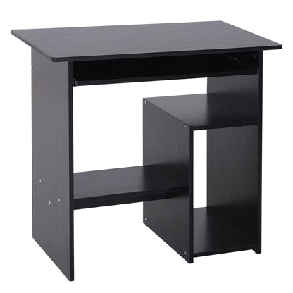 Moke 80cm Wooden Black Compact Corner Desk With Keyboard Tray And Storage Shelves