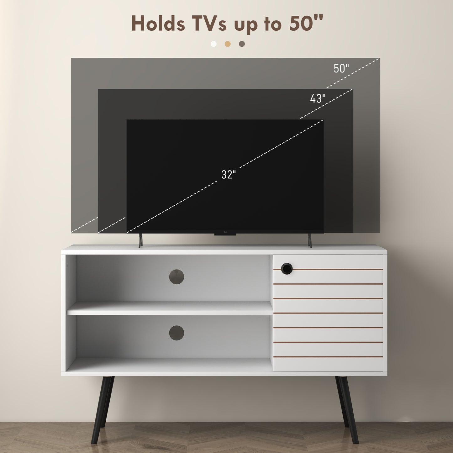 Baelva 110cm Vale Wooden White Duo Storage TV Unit With Stipe Door Design