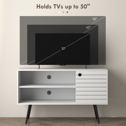 Baelva 110cm Vale Wooden White Duo Storage TV Unit With Stipe Door Design