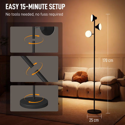 Neso Metal Black 3 Lamp Adjustable Floor Light With Directional Heads