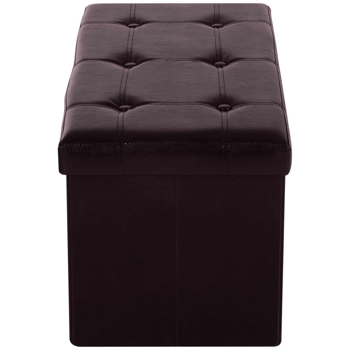 Sahapa Faux Leather Brown Folding Storage Ottoman Bench With Lift Up Lid