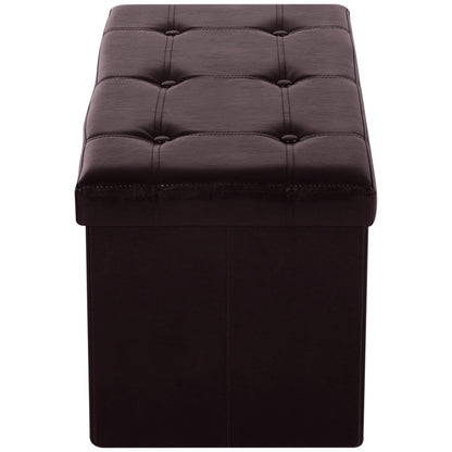 Sahapa Faux Leather Brown Folding Storage Ottoman Bench With Lift Up Lid