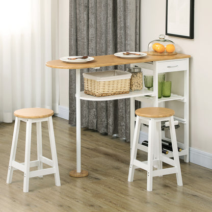 Zipa Wooden Natural And White 3 Piece Breakfast Bar Set With Storage And Wine Rack