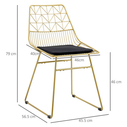 Kalu Metal Gold Wire Dining Chairs Set Of 2 With Removable Velvet Cushion