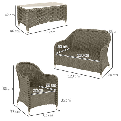 Nirato Grey Rattan 4 Seater Outdoor Sofa Set With Rectangular Glass Coffee Table