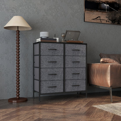 Sarofi Metal And Fabric Black 8 Drawer Industrial Storage Dresser With Steel Frame