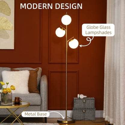 Lidi Metal Gold Tone 3 Light Tree Floor Lamp With Globe Shades Adjustable Colour Light
