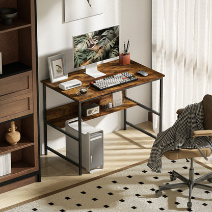 Kesare 100cm Wooden Rustic Brown 2 Tier Home Office Desk