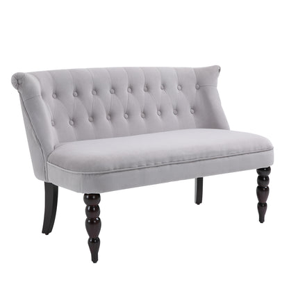 Tareta Doyo Velvet Grey Button Tufted 2 Seater Wingback Sofa With Rubberwood Legs