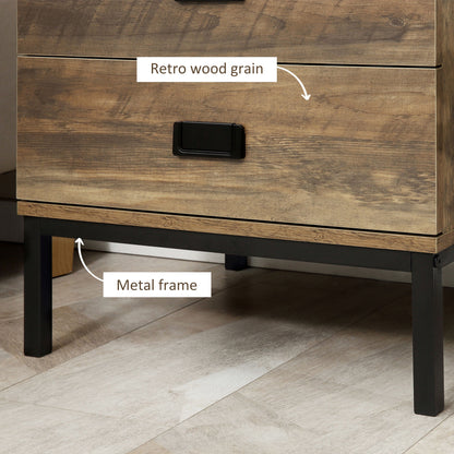 Monoyo Set Of 2 Coffee Brown Retro Bedside Tables 2 Drawers Black Legs