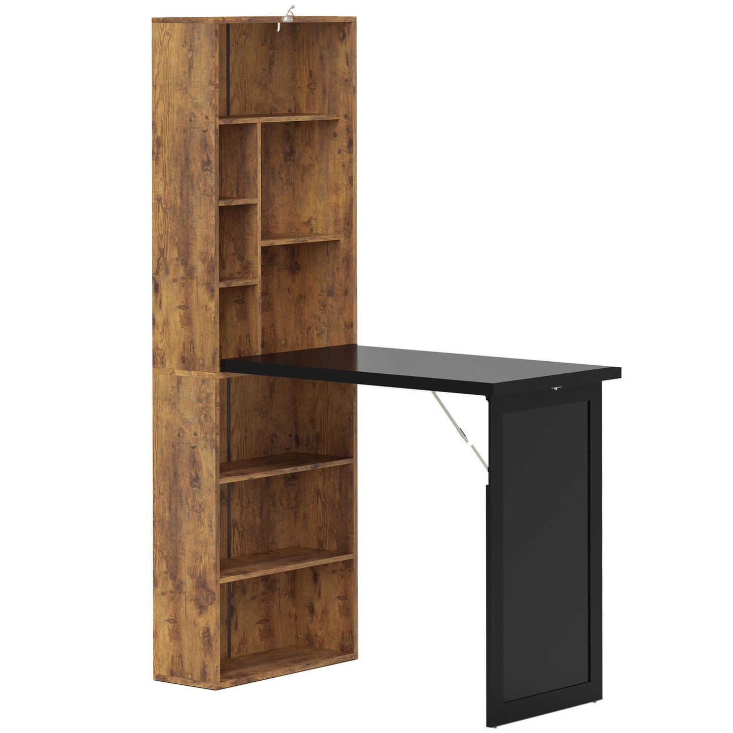 Codi 98cm Rustic Brown Folding Desk With Blackboard Panel And Side Shelving