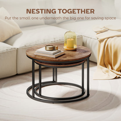 Pasu Set Of 2 Round Nesting Coffee Tables Metal And Wood Rustic Brown