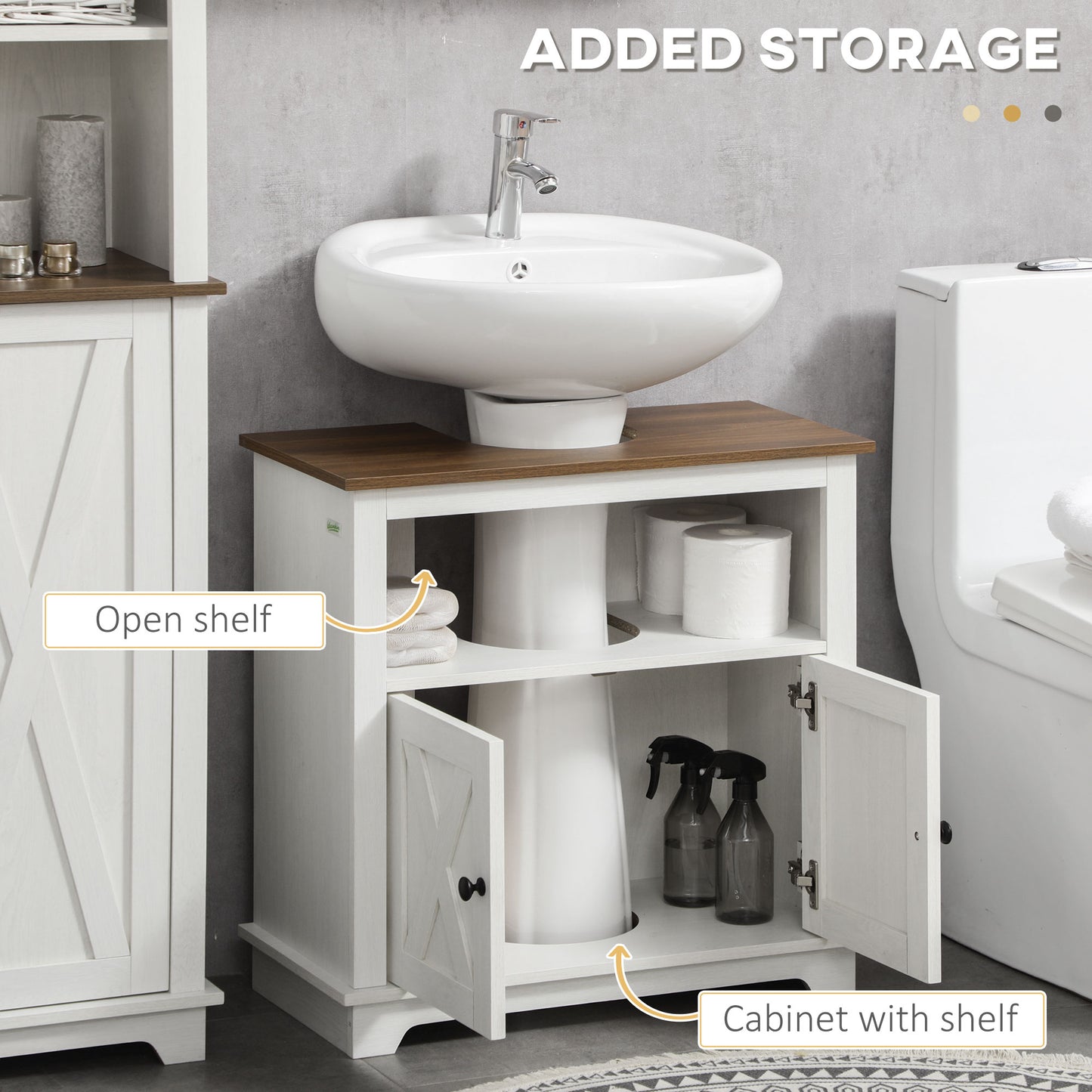 Venole Vara White Under Sink Vanity Storage Cabinet With Double Doors And Internal Shelving 60x30x60cm