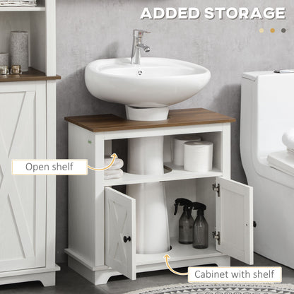 Venole Vara White Under Sink Vanity Storage Cabinet With Double Doors And Internal Shelving 60x30x60cm