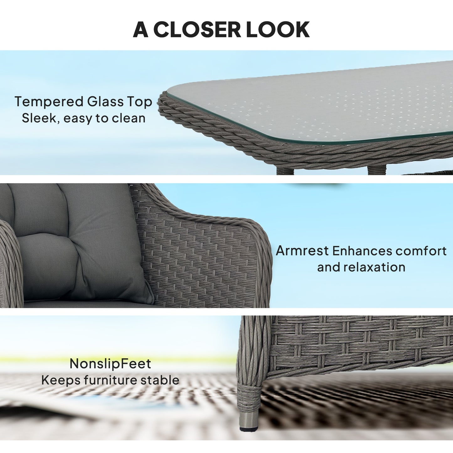 Fasake Rattan Light Grey 4 Piece Seater Furniture Set With Glass Top Table