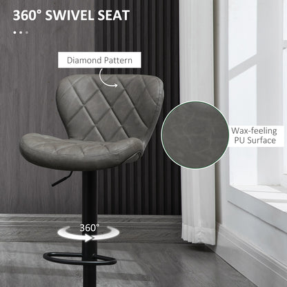 Moliyo Set Of 2 Dark Grey Swivel Bar Stools With Diamond Pattern And Steel Frame