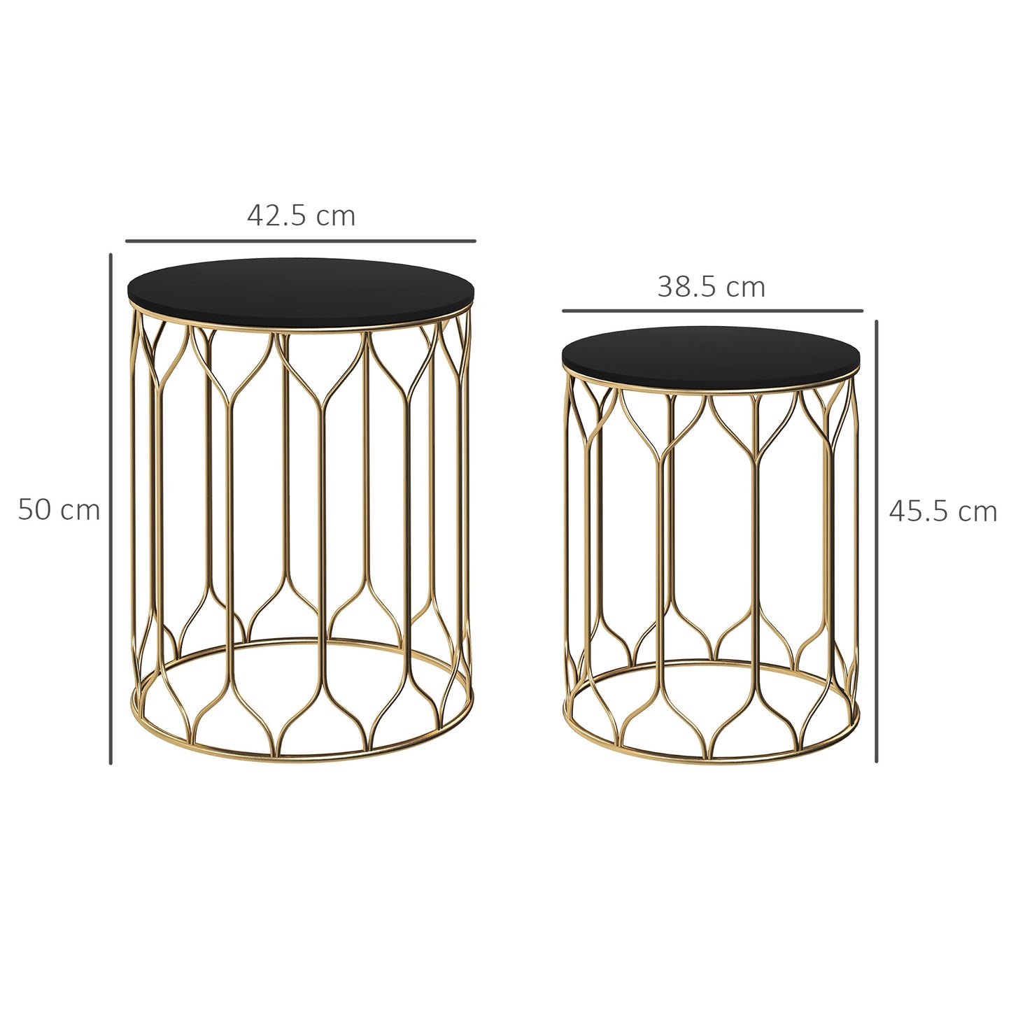 Loba Set Of 2 Metal Black Round Nesting Outdoor Coffee Tables With Ceramic Tile Tops