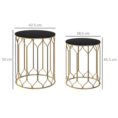 Loba Set Of 2 Metal Black Round Nesting Outdoor Coffee Tables With Ceramic Tile Tops