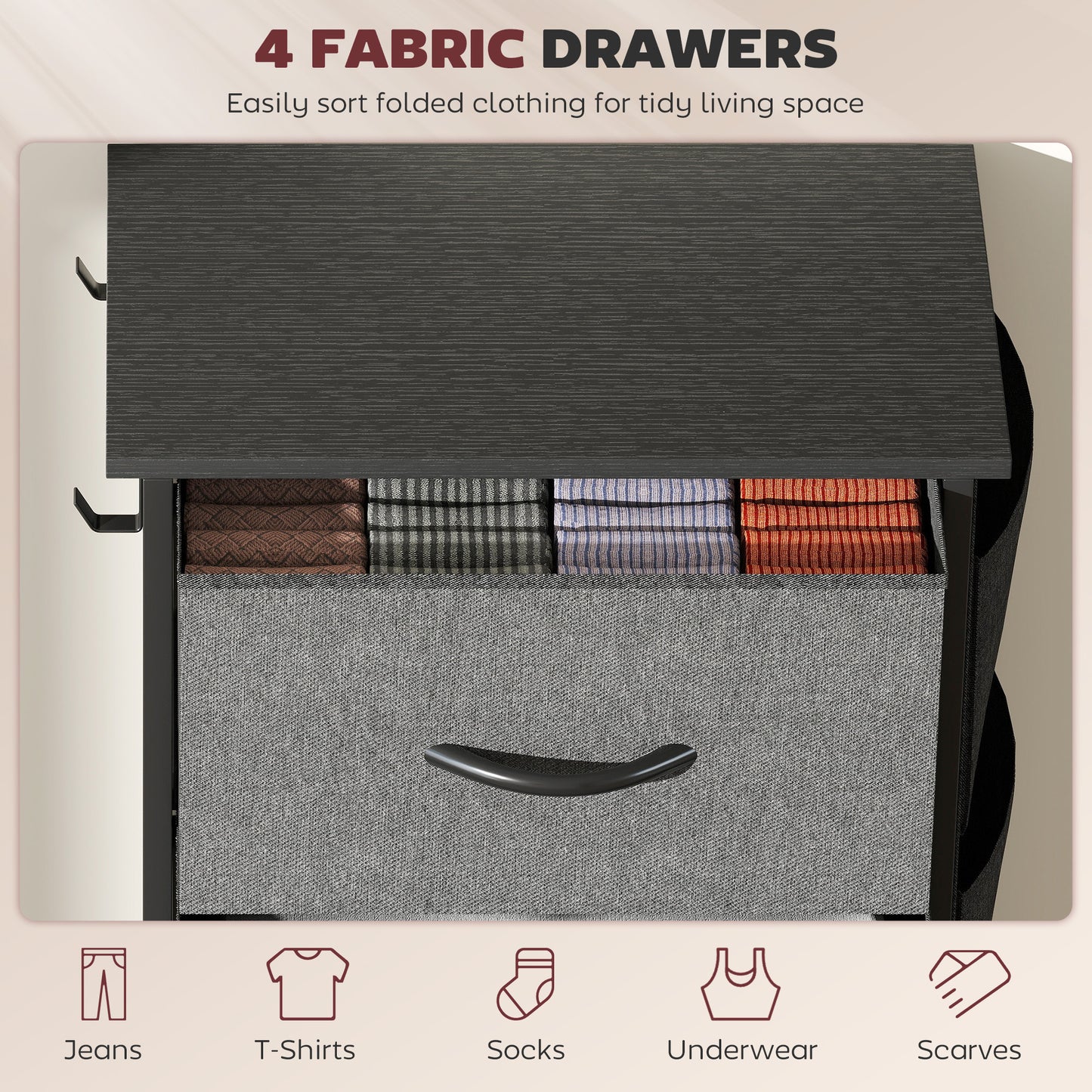 Lolova Fabric And Metal Charcoal Grey 4 Drawer Storage Chest
