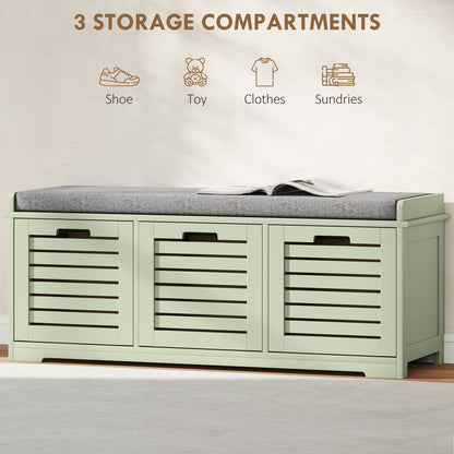 Dilena Wooden Green 3 Drawer Shoe Storage Bench with Grey Padded Seat