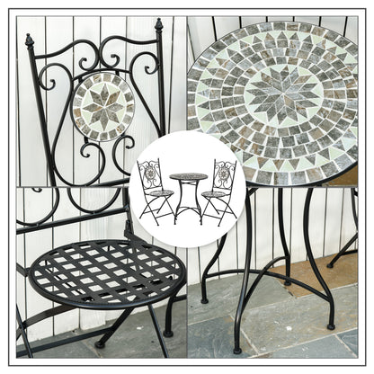 Lilera 3 Piece Mosaic Tile Bistro Set With Folding Chairs And Metal Frame