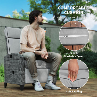 Vike Light Grey Outdoor Recliner Armchair with Side Tray