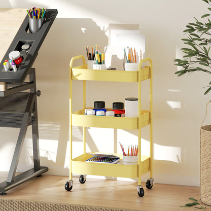 Firi Metal Yellow 3 Tier Steel Storage Trolley With Wheels
