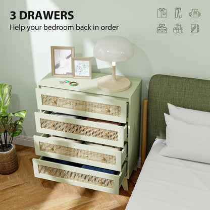 Raritte Wood And Rattan Light Green 4 Drawer Storage Chest With Woven Detail