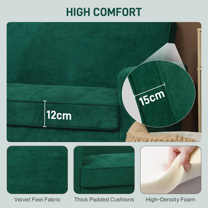 Neraro Forest Green Velvet Upholstered 2 Seater Sofa Natural Wooden Legs