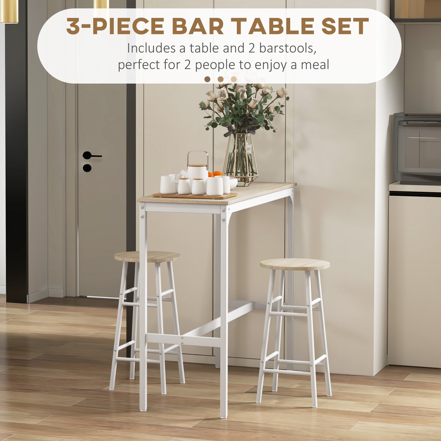 Faro Wooden Oak 3 Piece Industrial Bar Table And Stool Set