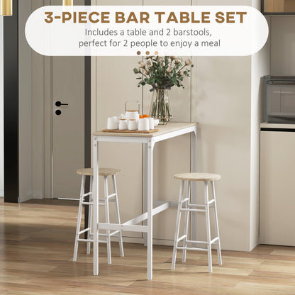 Faro Wooden Oak 3 Piece Industrial Bar Table And Stool Set