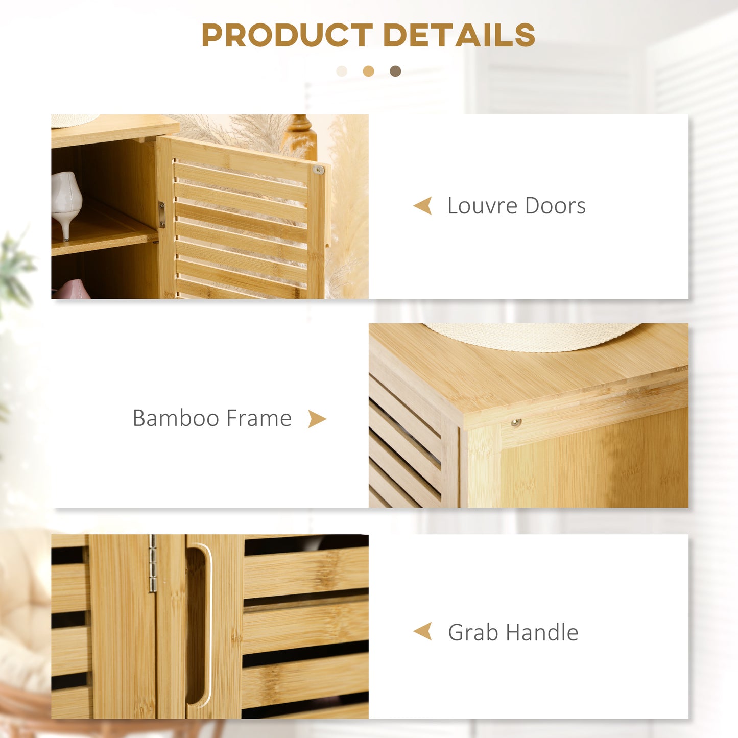 Elfi Naba Wooden Natural Rustic Slatted 3 Door Shoe Cabinet With 8 Shelves