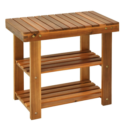 Elsari Acacia Wood Teak 3 Tier Shoe Bench With Slatted Shelves
