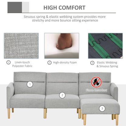 Nosove Diri Linen Light Grey Corner Sofa Bed Set With Footstool And Rubberwood Legs