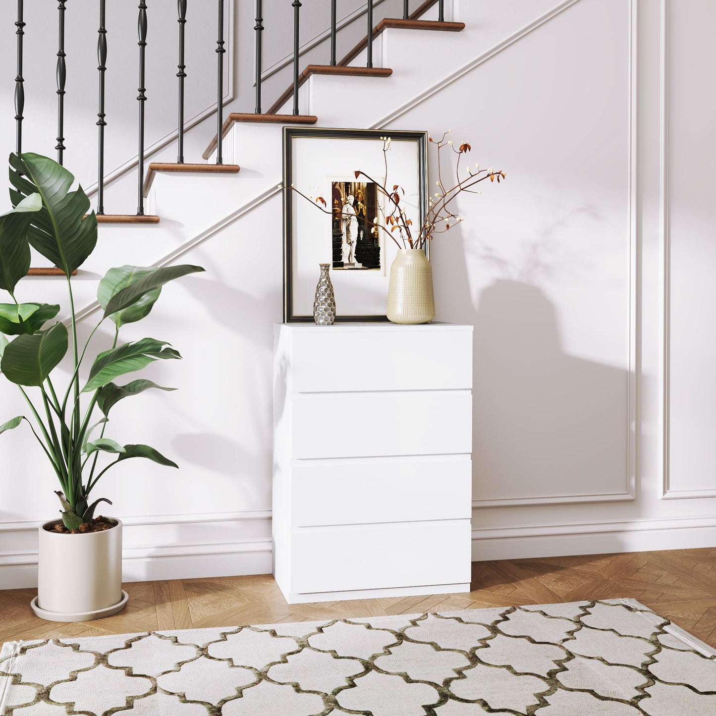 Lanodo Wooden Neutral Finish 4 Drawer Modern Storage Chest