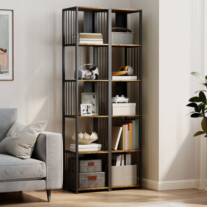 Remo Metal And Wood Rustic Brown 5 Tier Bookshelf With Steel Frame