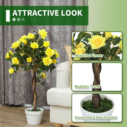 Velelo Set Of 2 Artificial White Rose Floral Plants In Pots H8 90cm Yellow