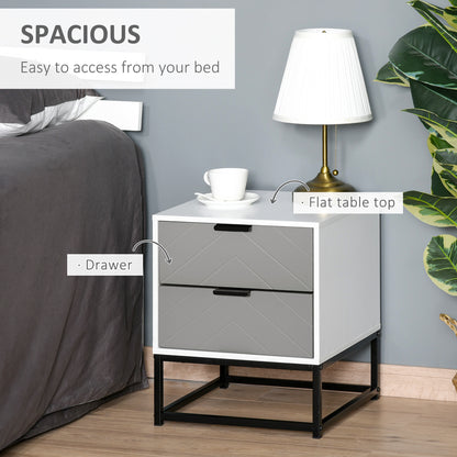 Fael White and Grey Chevron Wood Bedside Storage Cabinet With 2 Drawers