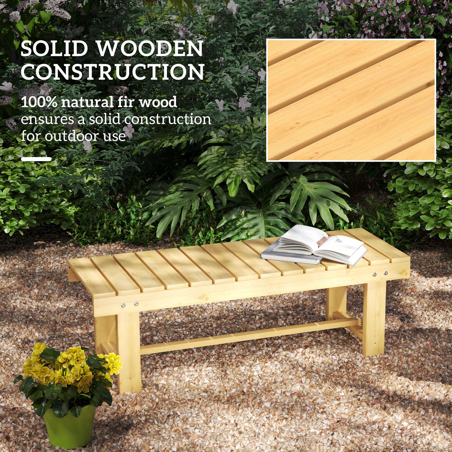 Nika Fir Wood Natural 2 Seater Indoor Outdoor Garden Bench 110 x 38 x 35 cm