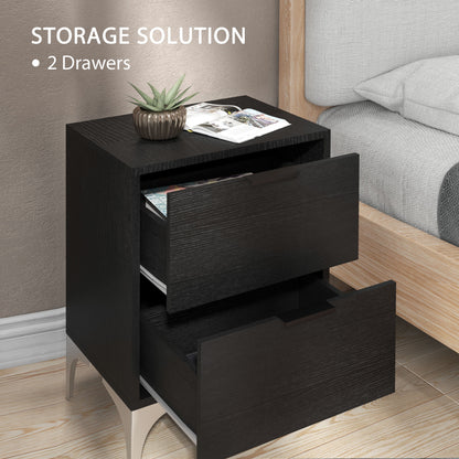 Nesove Set Of 2 Wood and Metal Black Bedside Table 2 Drawers