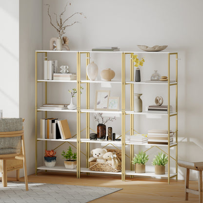 Lazila Metal And Wood White And Gold Tone 5 Tier Modern Bookcase