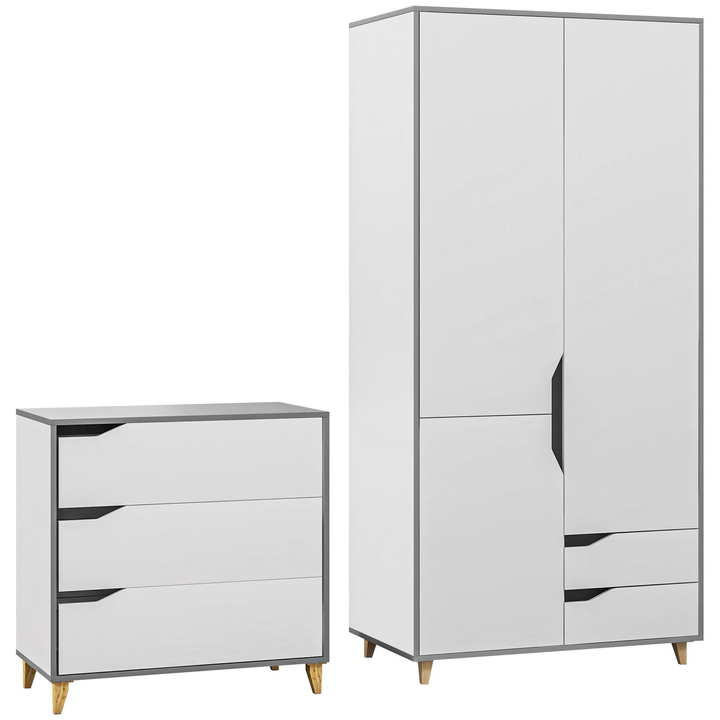 Demimar Grey And White Bedroom Furniture Set With Wardrobe and Chest Of Drawers