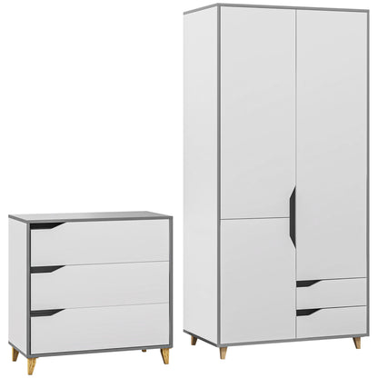 Demimar Grey And White Bedroom Furniture Set With Wardrobe and Chest Of Drawers