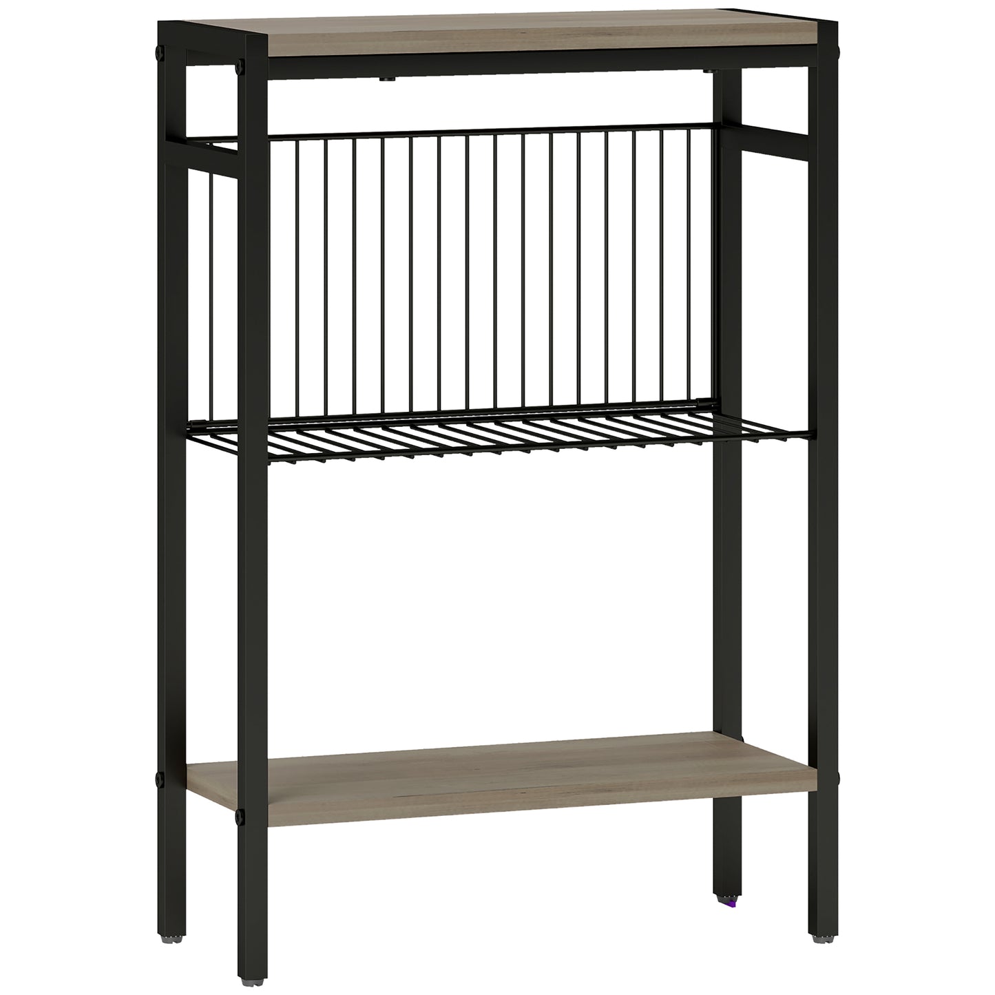 Dimali Black Metal And Grey Wooden Industrial 3 Shelf Side Table