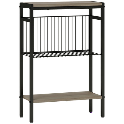 Dimali Black Metal And Grey Wooden Industrial 3 Shelf Side Table