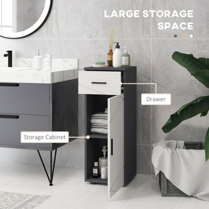Fimala Slim Grey Bathroom Storage Cabinet With Drawer Cupboard Adjustable Shelves And Soft Close Door