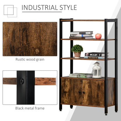Reneco Vela Metal And Wood Rustic Brown 3 Tier Industrial Bookshelf With Doors